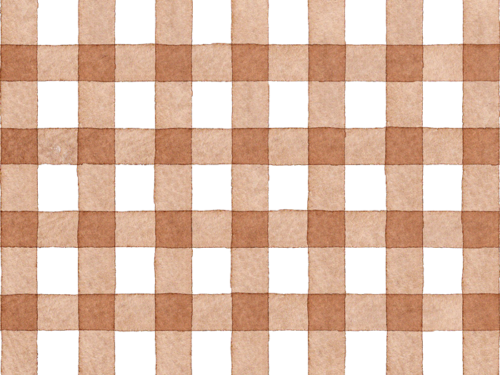 茶色のギンガムチェックの水彩イラスト