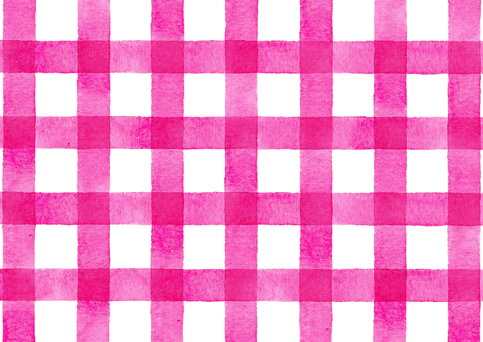 ピンクのギンガムチェックの水彩イラスト