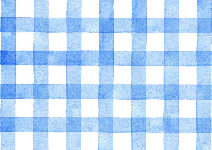 青色のギンガムチェックの水彩イラスト