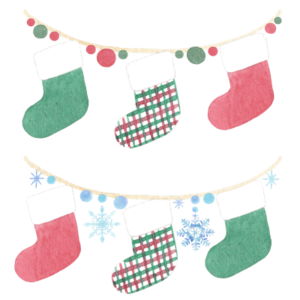 クリスマスの靴下のガーランドの水彩イラスト素材